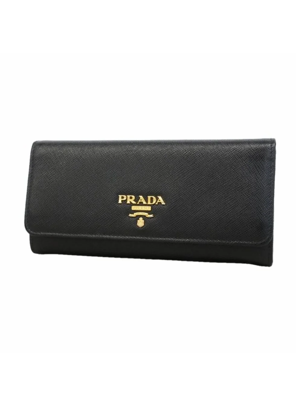 Prada Wallet Saffiano Leather Black Gold